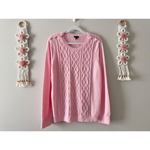 Talbots Cable Knit Sweater Button Detail Pink Nylon Lambswool Blend Size XL - Picture 1 of 8